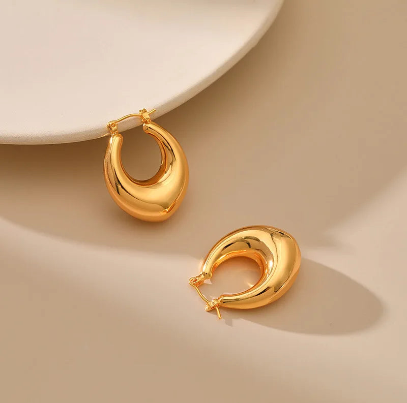 Fashion Luxury High-end All-match Stainless Steel 18k Gold Plated Women's Simple Metal Geometric CC Earrings