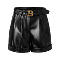 2026 Summer Fashion Lady Designed Pu Bottoms Women Solid High Street Shorts Black With Belt