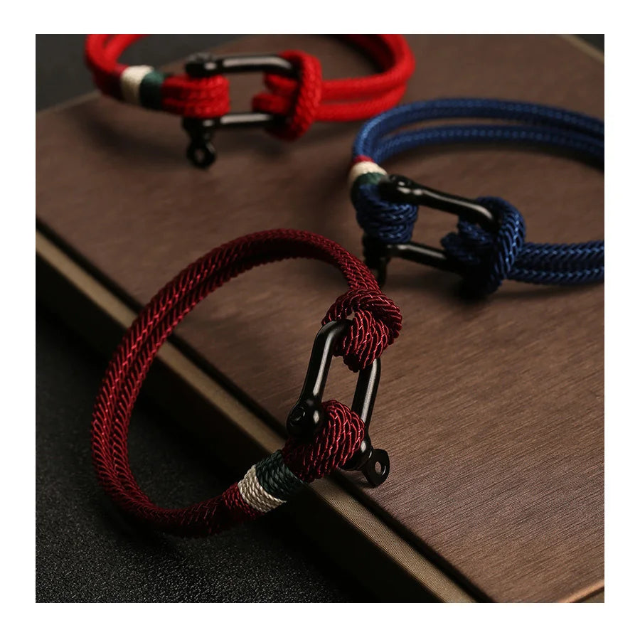 Trendy Milan Rope U Shape Clasp Survival Bracelet Sporty Outdoor Camping Rescue Emergency Shackle Rope Bracelet for Men Jewelry