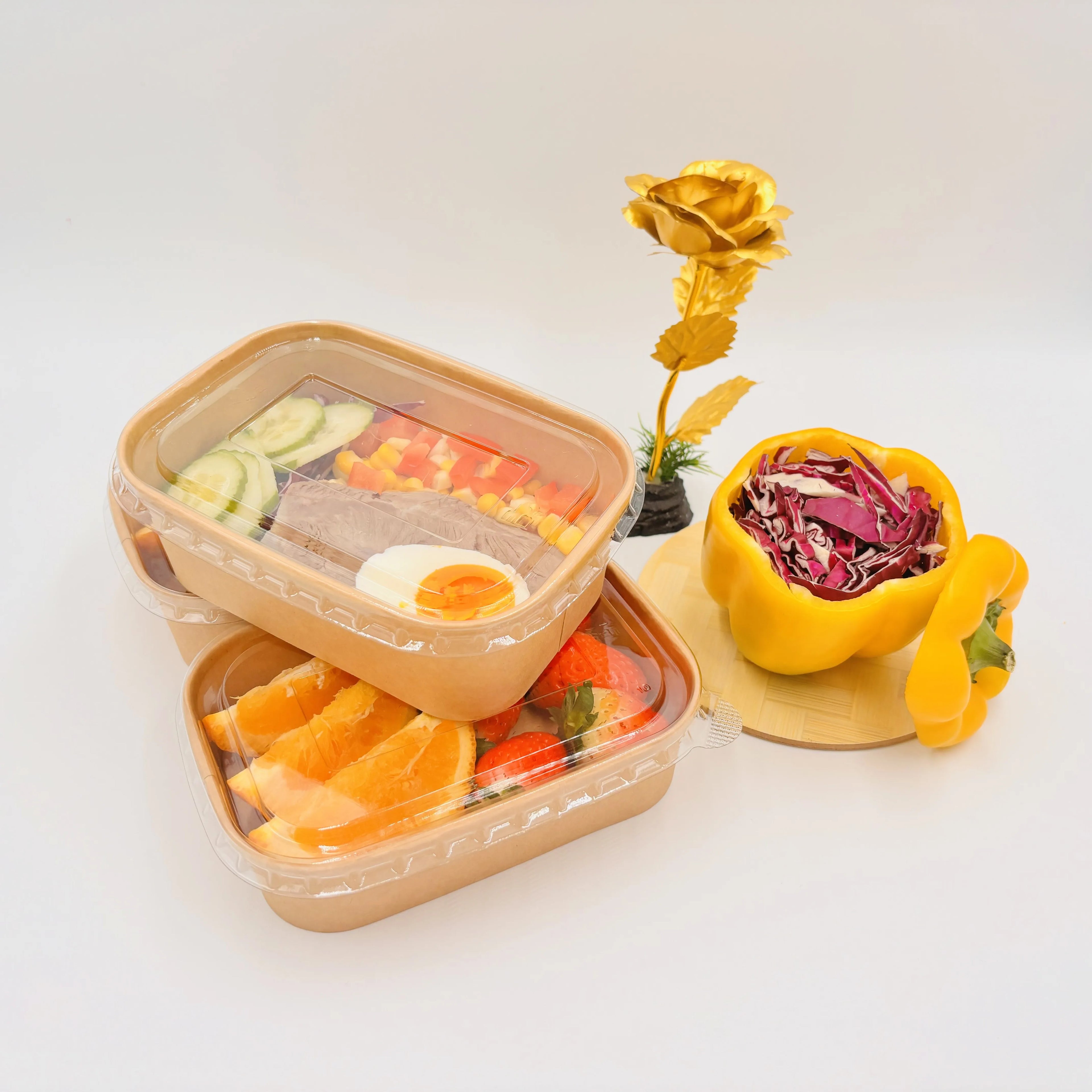Eco-Friendly Brown Kraft Paper Meal Lunch Bento Box Waterproof Square/Rectangular Bowl with Matt Lamination for Canned Food