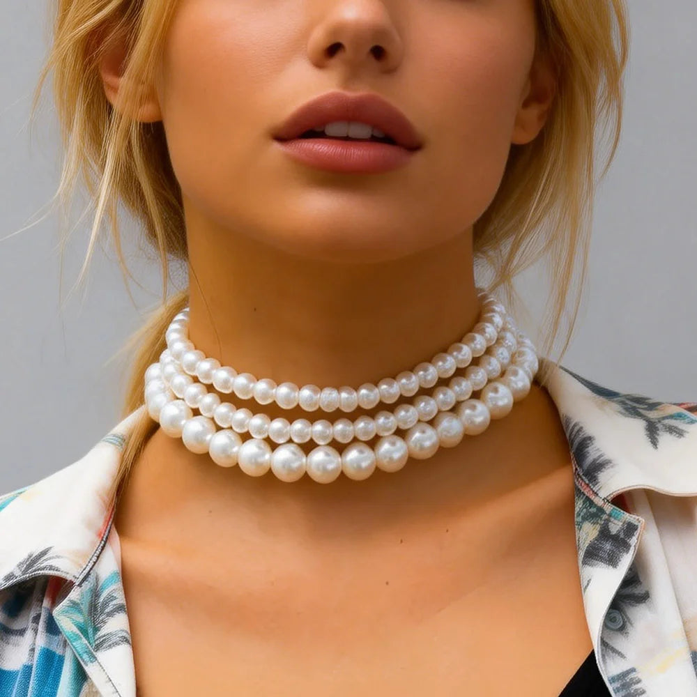 3 Pcs/Set Separable Layered Pearl Beads Choker Necklace for Women Trendy Charms Beaded Chains Collar Fashion Jewelry Accessories