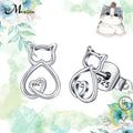 Women Crystal Animal Pet 925 Sterling Silver Jewelry Cat Stud Earrings