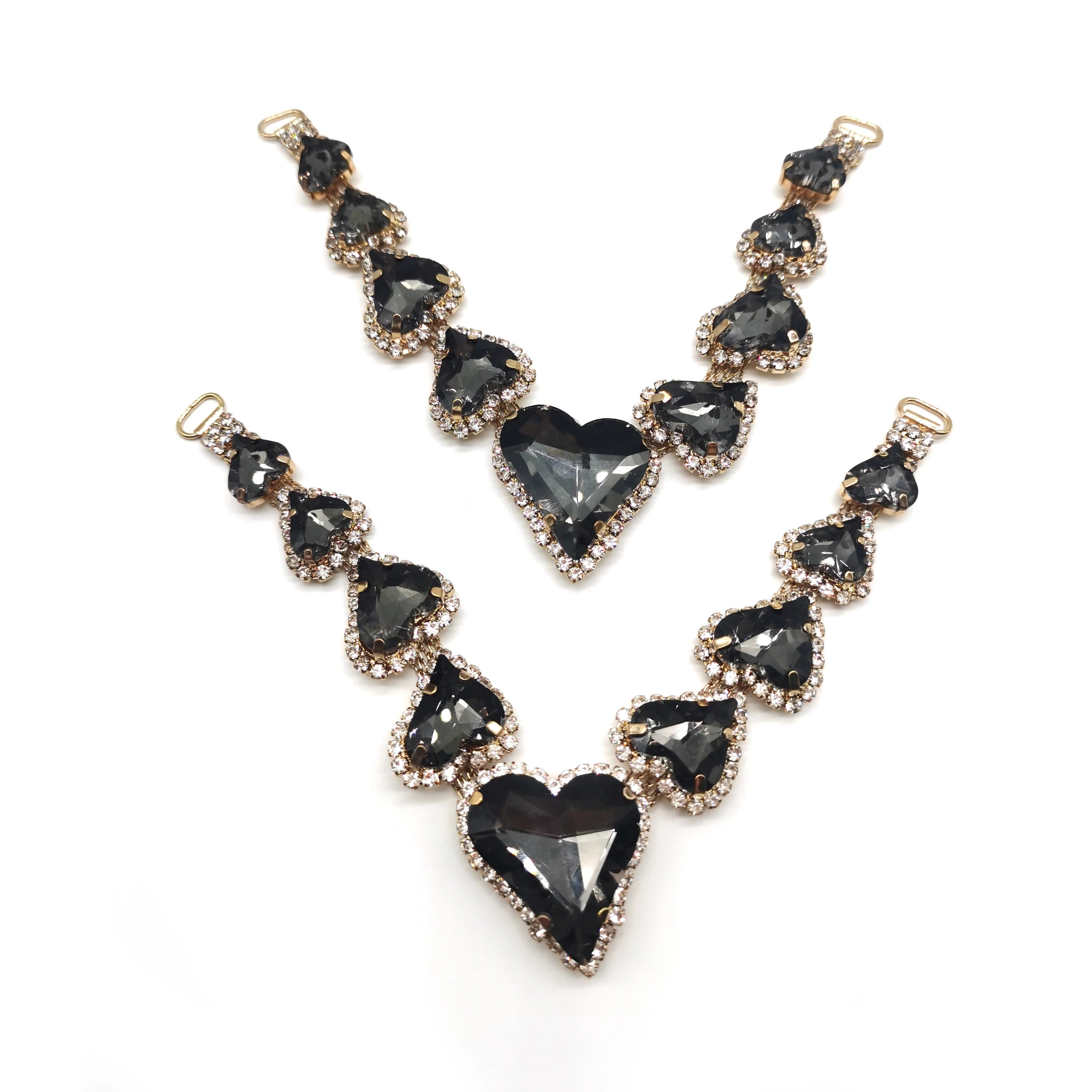 Gold Metal Black Diamond Rhinestone Shoe Jewelry Chain Summer Slipper Sandal Decoration Rhinestone Shoes Ornament Accessories