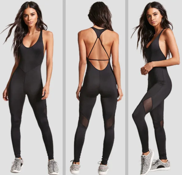 OEM Custom One Piece Women Fitness Jumpsuit Breathable Polyester/Nylon Full-Length Sleeveless Bodysuit