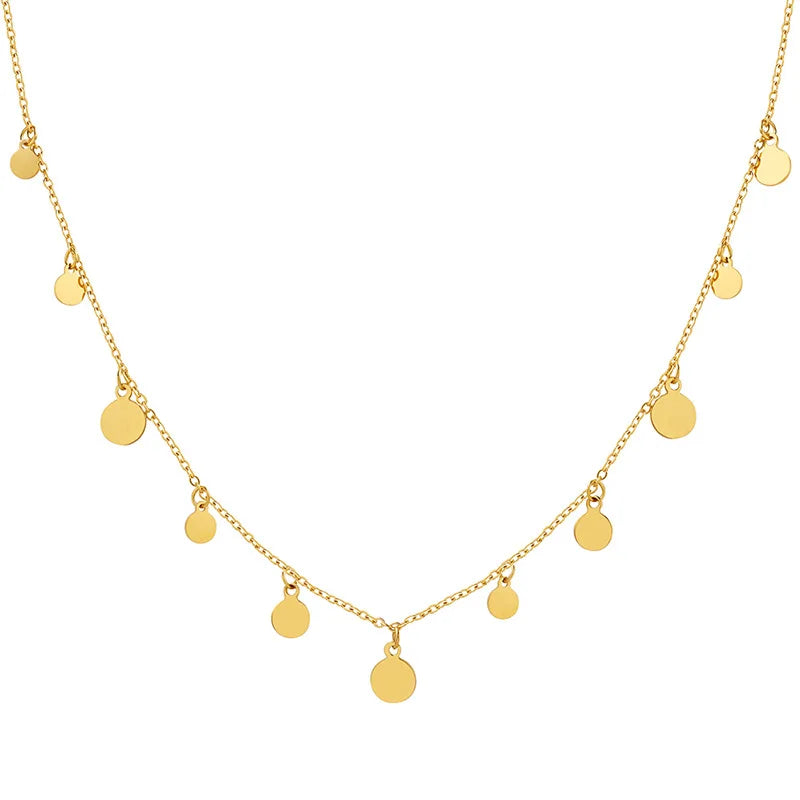 Mulit Disk Dangle Tassel Charm Necklace Jewelry Stainless Steel 18K Gold Plated Pendant Choker Necklace for Women