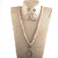 Women Gift Fashion Boho Glass Jewelry Set Long Knotted Rhinestone Drop Pendant Crystal Glass Beads Necklace Earring Set