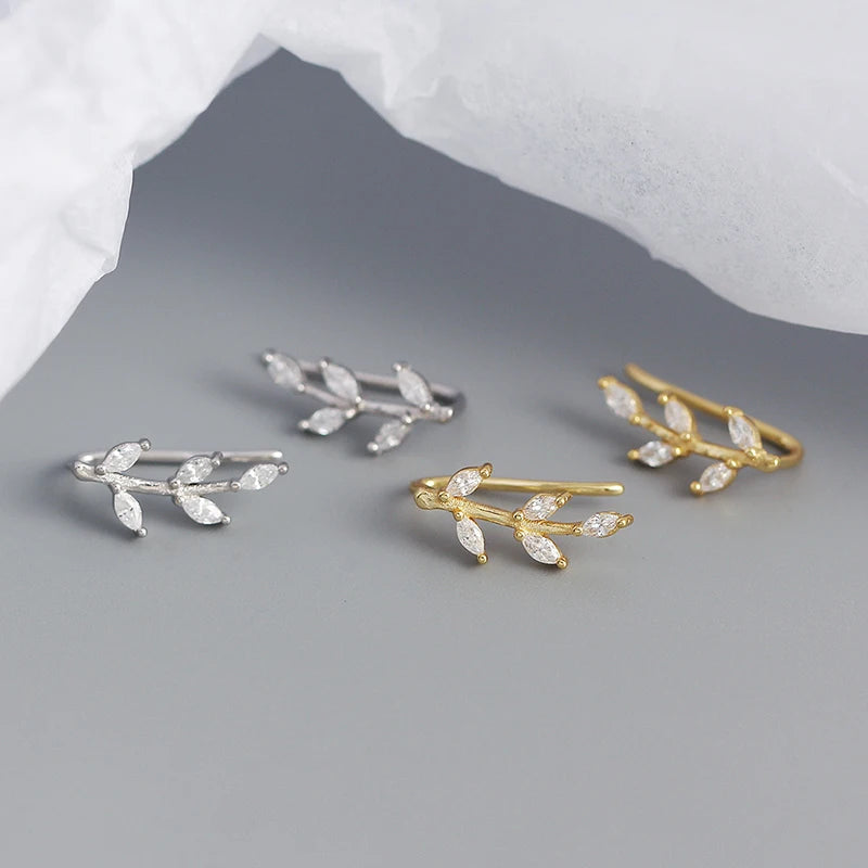 Wholesale 925 Sterling Silver Leaf Ear Hooks Gold-Plated Fashion Jewelry Luxury Zircon Perforation for Ladies' Party Wedding