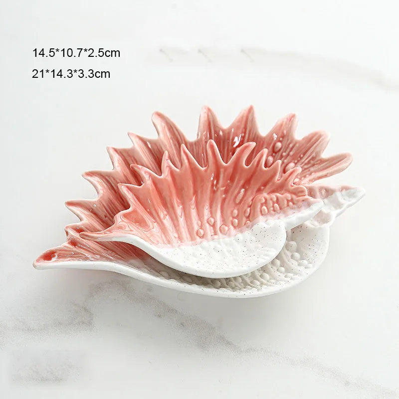 Sea Star Holder Ceramic Jewelry Tray Dish Decorative Seashell Porcelain Trinket Holder Necklace Ring Display Plate