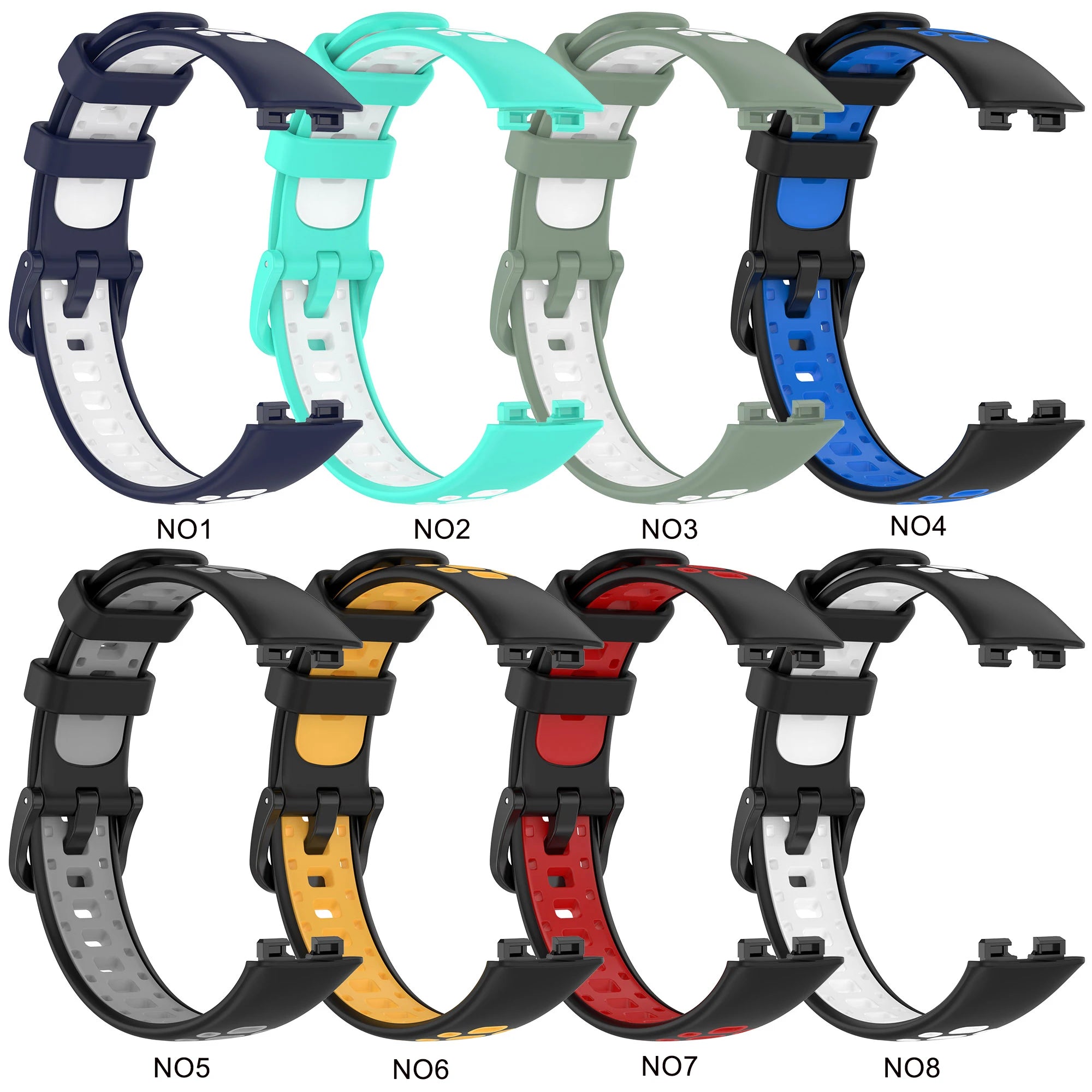 FORWELLENY Breathable Dual-Color Silicone Watch Band Sport Air Hole Replacement Strap for Huawei Band 8 9 10 Women Men