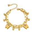 Fashion Jewelry Bracelets Adjustable Layered Butterfly Bracelet Gold Heart Charm Stainless Steel Bracelet for Women