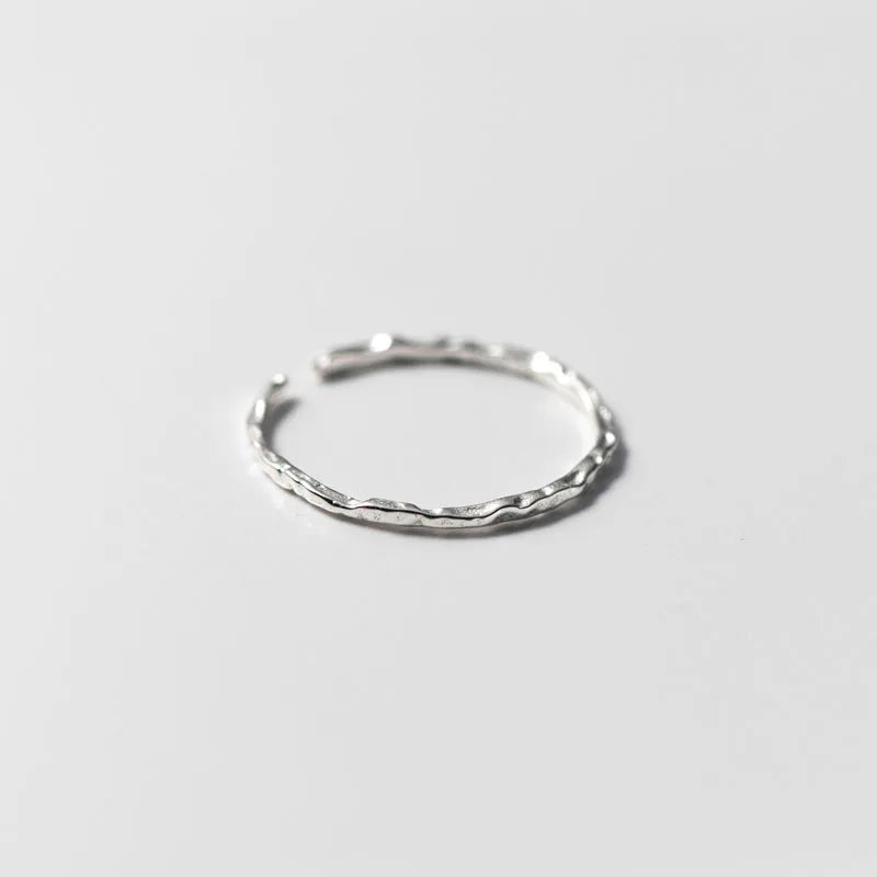 925 Sterling Silver Small Delicate Texture Thin Stackable Open Ring for Girls