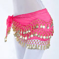 Women's Belly Dance Wave Shape Hip Scarf With 128 Gold Coins