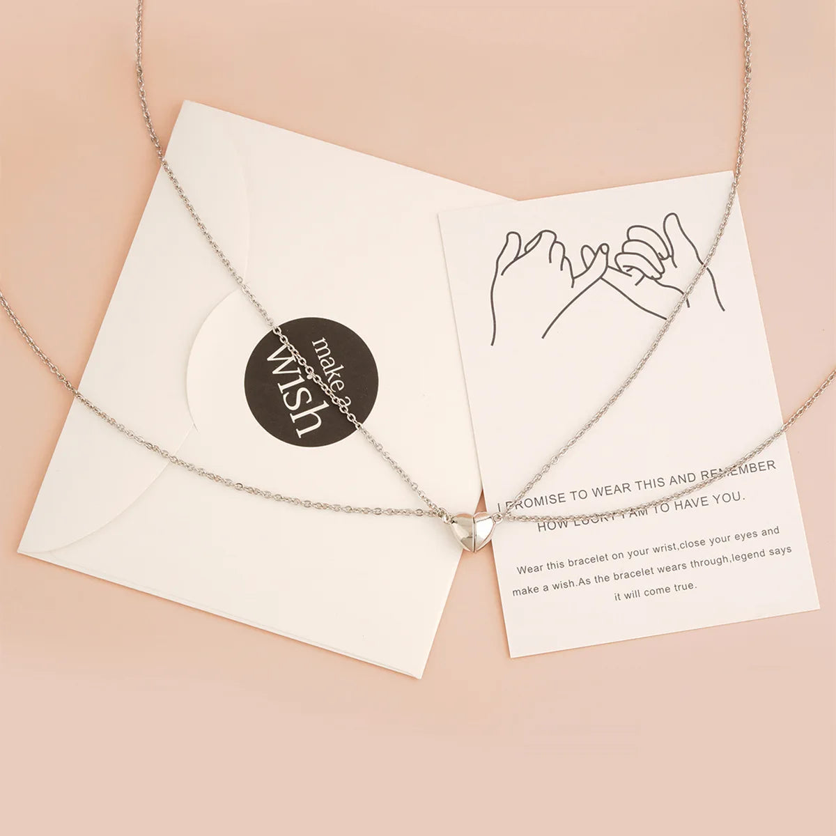 Stainless Steel Lovely Relationship Friendship Couples Magnetic Necklace 2 Pieces Jewelry Set Double Heart Pendant Necklaces