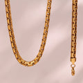 18K Gold Plated Jewelry Stainless Steel Flat Table Box Square Rolo Pearl Link Chain Necklace Bracelet Set Women Christmas Gift