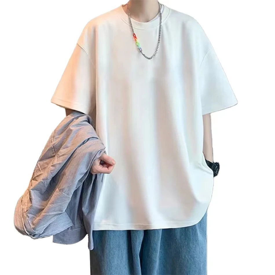 2025 Summer New Arrival Men's Short Sleeve T-Shirt Cotton Fashion All-Match Hong Kong Style Clothes Tops Simple Casual T-Shirt