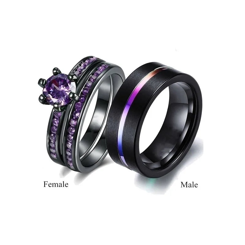 Hot Selling Couple Token of Love Fashion Simple Couple Ring Cool Purple Black Cross Matching Wedding Rings for Woman MegaBDM