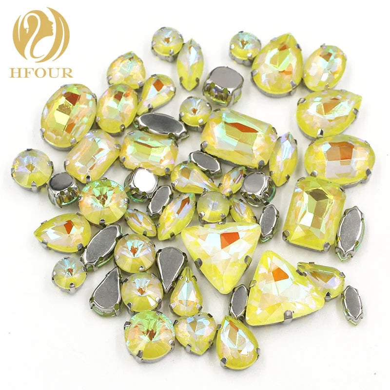 Wholesales Yellow AB Mocha Candy Color Mixed Shape Rhinestones With Claws