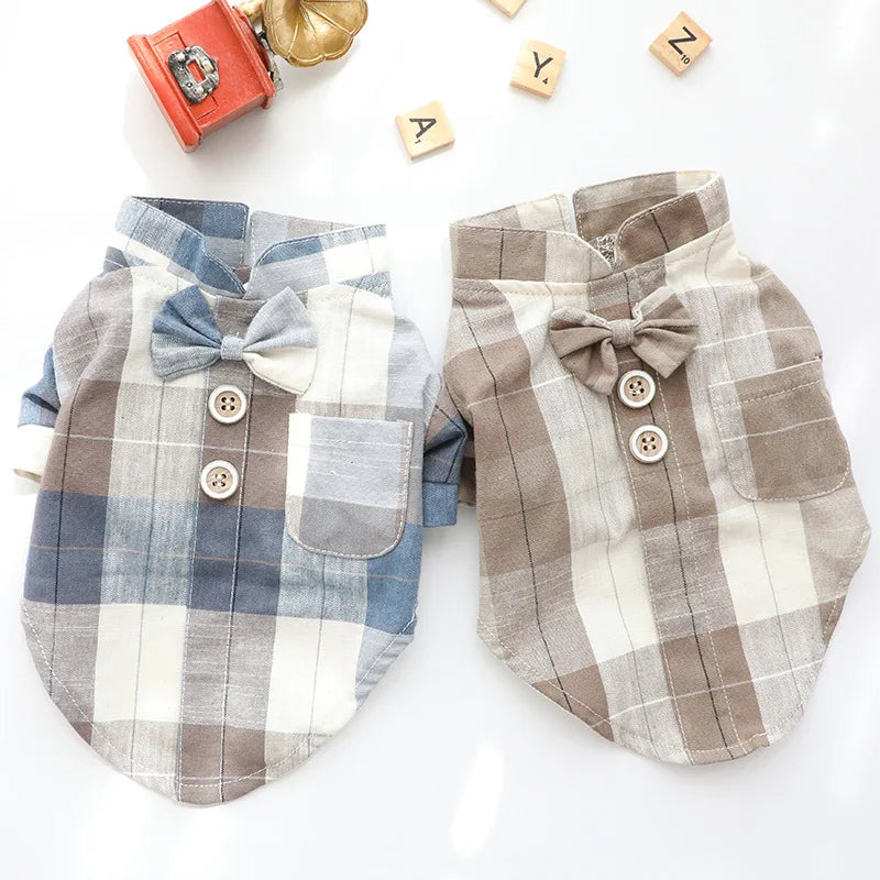 Dog Clothes - Summer Thin Cat Bowtie Mandarin Collar Shirt Formal Wear Wholesale for Small Breed Dogs - Pet Apparel