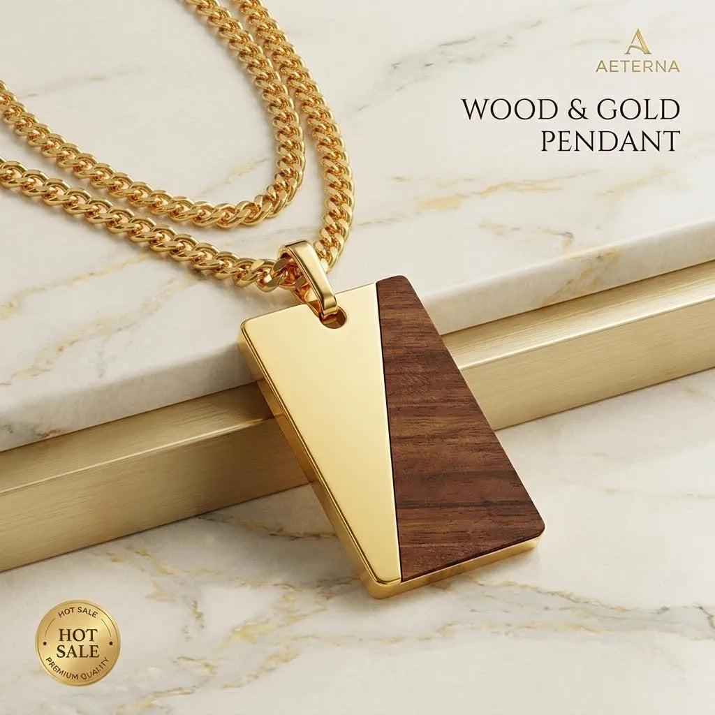316LStainless Steel Pendant Necklace 18K PVD Plated with Natural Wood Inlay-Elegant Minimal Fashion Jewelry OEM Daily Wear Gift