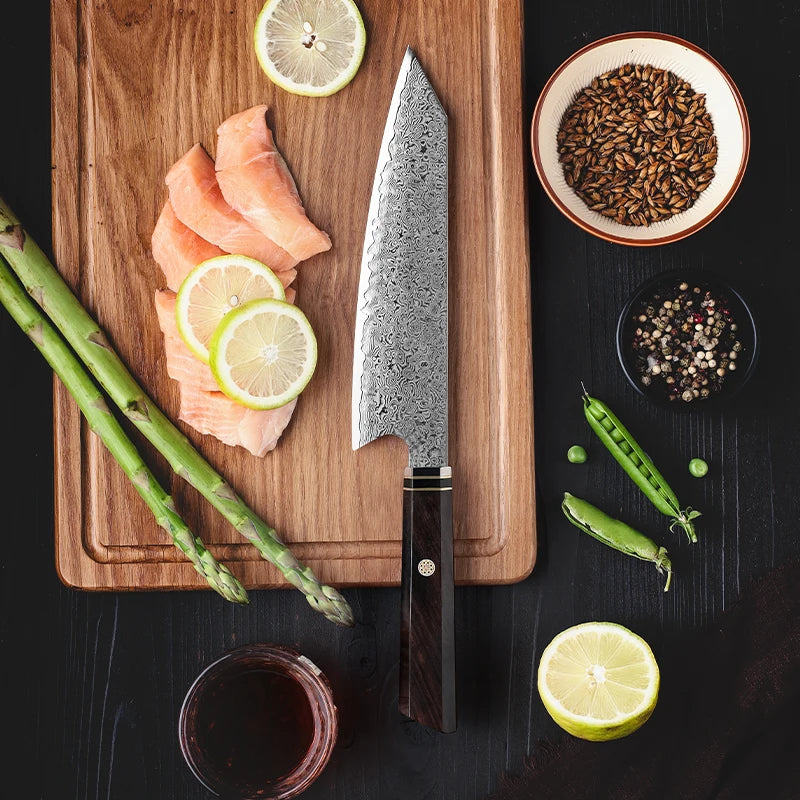 Grandsharp Japanese Damascus Steel Chef Knives 10CR15MOV Kitchen 8 Inch Kiritsuke Knife with Ebony Wood Handle