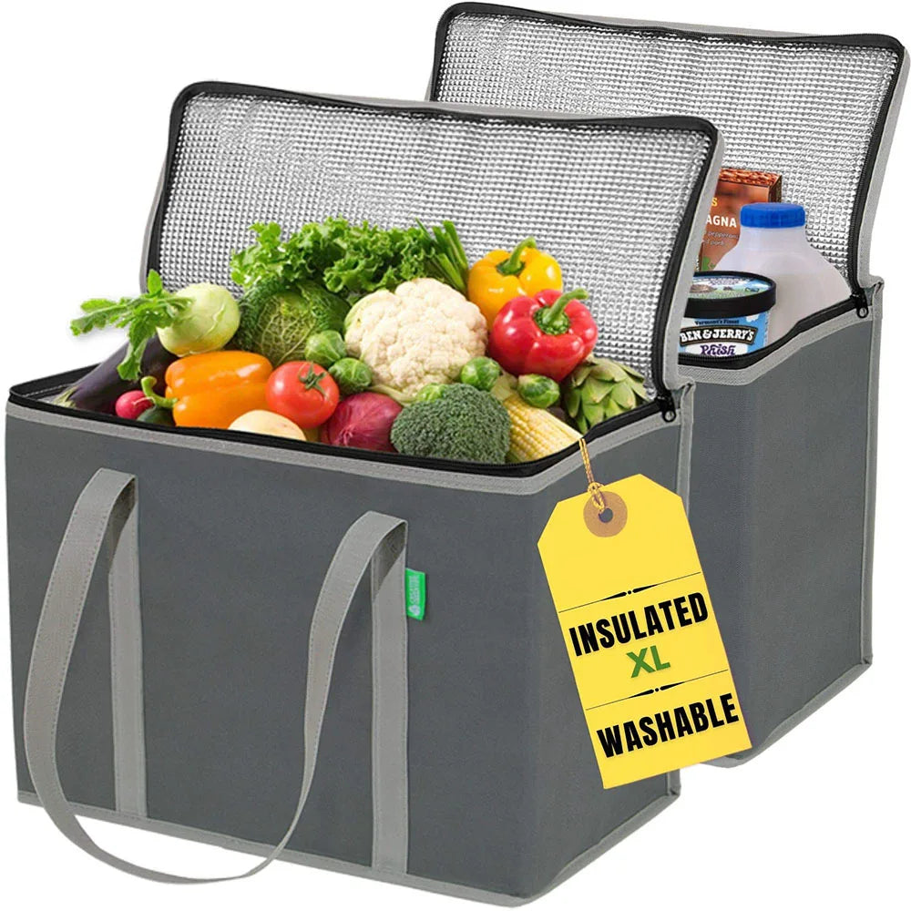 Women's Fashion Insulated Reusable Cooler Bag Simple Zipper Handles Aluminum Foil for Grocery Beer Food Storage Designed for