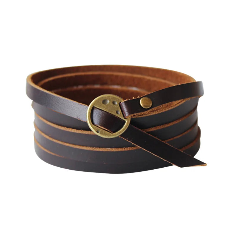 MIO Multi-circle Wrapped Inspirational Letters Leather Bracelet for Men Leather Bracelet Vintage Matte Leather Hand Rope