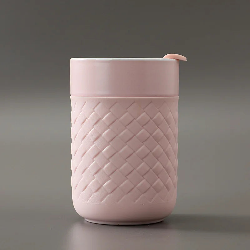 10 Ounces Reusable Protective Silicone Sleeve Insulated Ceramic Coffee Mug With Lids