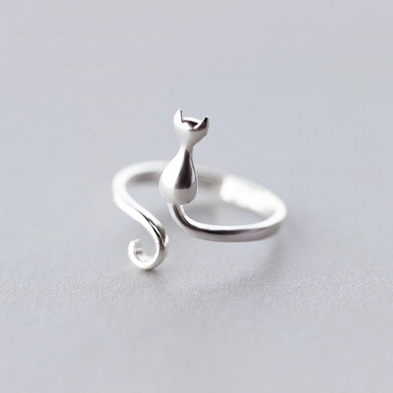 S925 Sterling Silver Cat Smart Ring Female Sweet Kitten Adjustable Fashion Jewelry Rings Wholesale Animal Rings for Girls