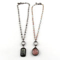 Women Ethnic Chain Necklace 4mm Natural Stone Beads Rosary Chain Necklace Rectangle Stone Pendant Choker Necklaces
