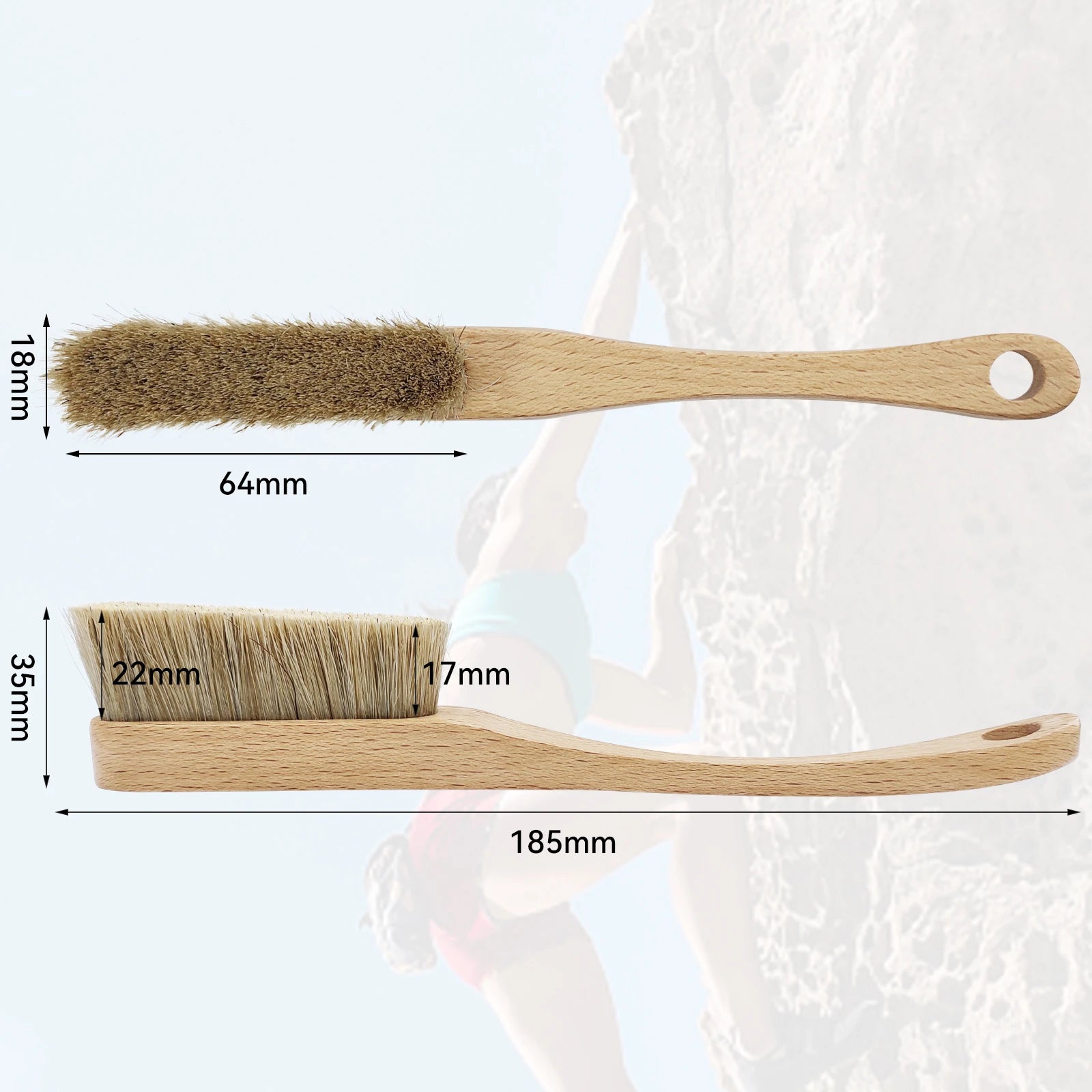 Sports & Entertainment Rock Climbing Brush with Natural Wooden Handle and Belay Glasses Boars Hair Accessory