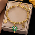 Wholesale Cuban Titanium Steel 18k Gold Non Tarnish Waterproof Seashell Four Leaf Clover Bracelet Women