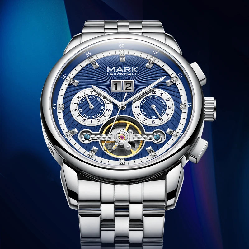Mark Fairwhale 3ATM Waterproof 316L Stainless Steel case Skeleton Visible Movement Automatic Mechanical Mens Watch