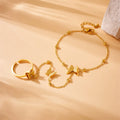 Wholesale Thin Link Bracelets Rings Fashion Women Stainless Steel Jewelry Set Flower Butterfly Pendant Bracelet
