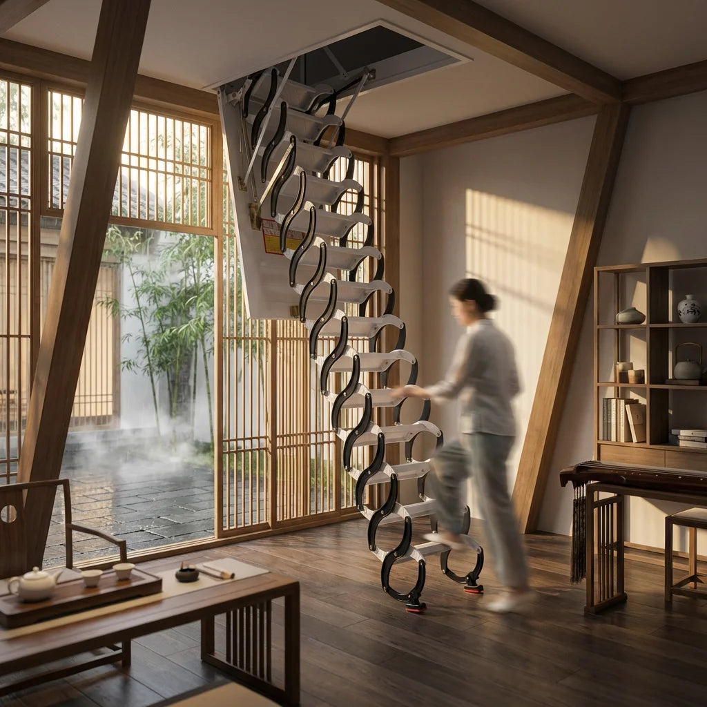 Electric Loft Foldable Ladder Aluminum Telescopic Ladder Foldable Stair Loft Ladder Customized Color Warranty Service