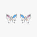 Luxury Hollow Fine Jewelry for Women Accessories 925 Sterling Silver Rainbow Colorful Cubic Zirconia Butterfly Stud Earrings