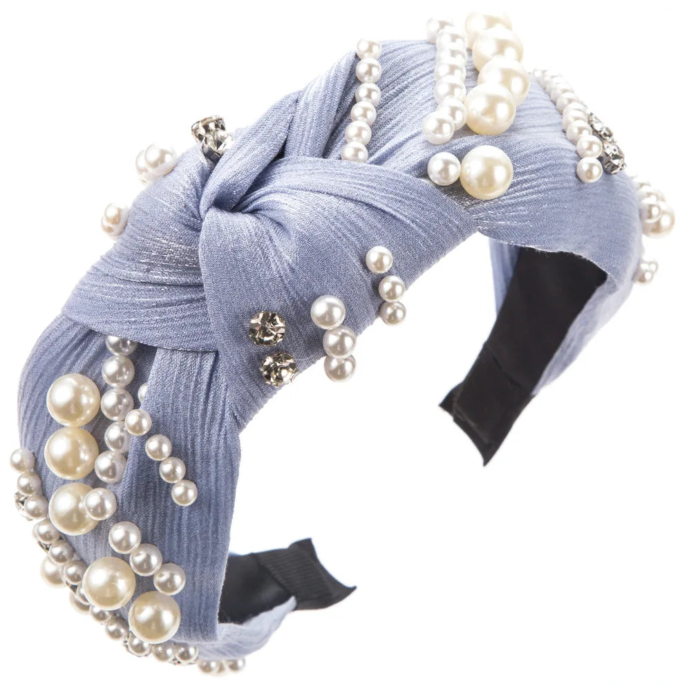Girls Hair Accessories Bling Crystal Pearl Knot Hair Band Headband for Women