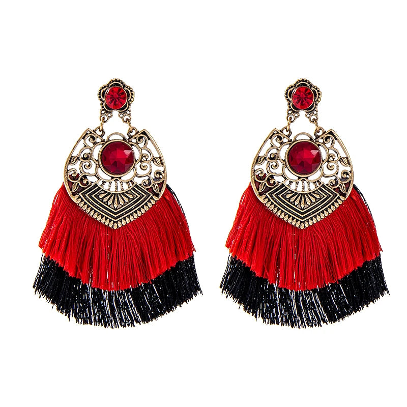 Ethnic Jewelry Diamond Earrings Bohemian Colorful Rhinestone Long Dangle Tassel Earrings Women