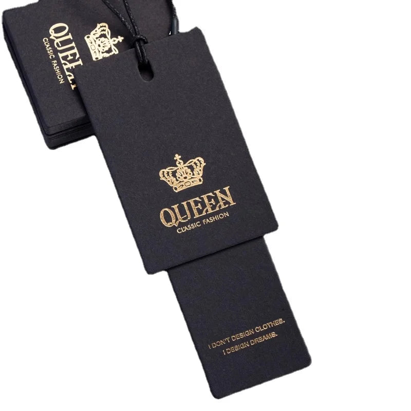 New Fashion Luxury Custom Garments Tags Brand Black Card Hang Tags Free Design Logo String Tag for Clothing