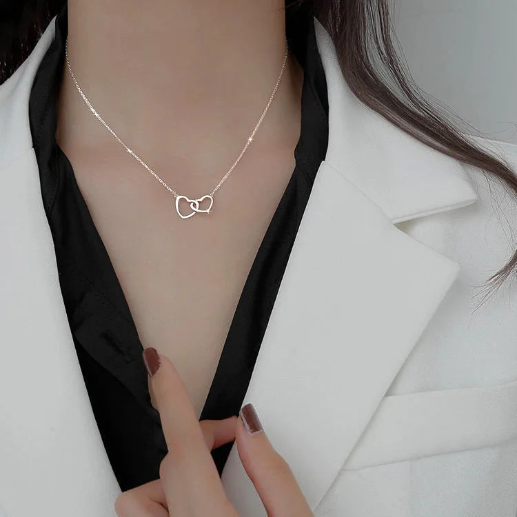 Girlfriend Heart-to-heart Fine Jewelry Necklaces Harajuku Original Love Double-ring Pendant Fashion Stainless Steel Jewelry