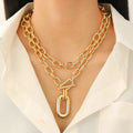Women's Stylish Geometric Metal Buckle Clavicle Necklace Romantic Fashionable Zinc Alloy Striped Stacking Design Anniversaries