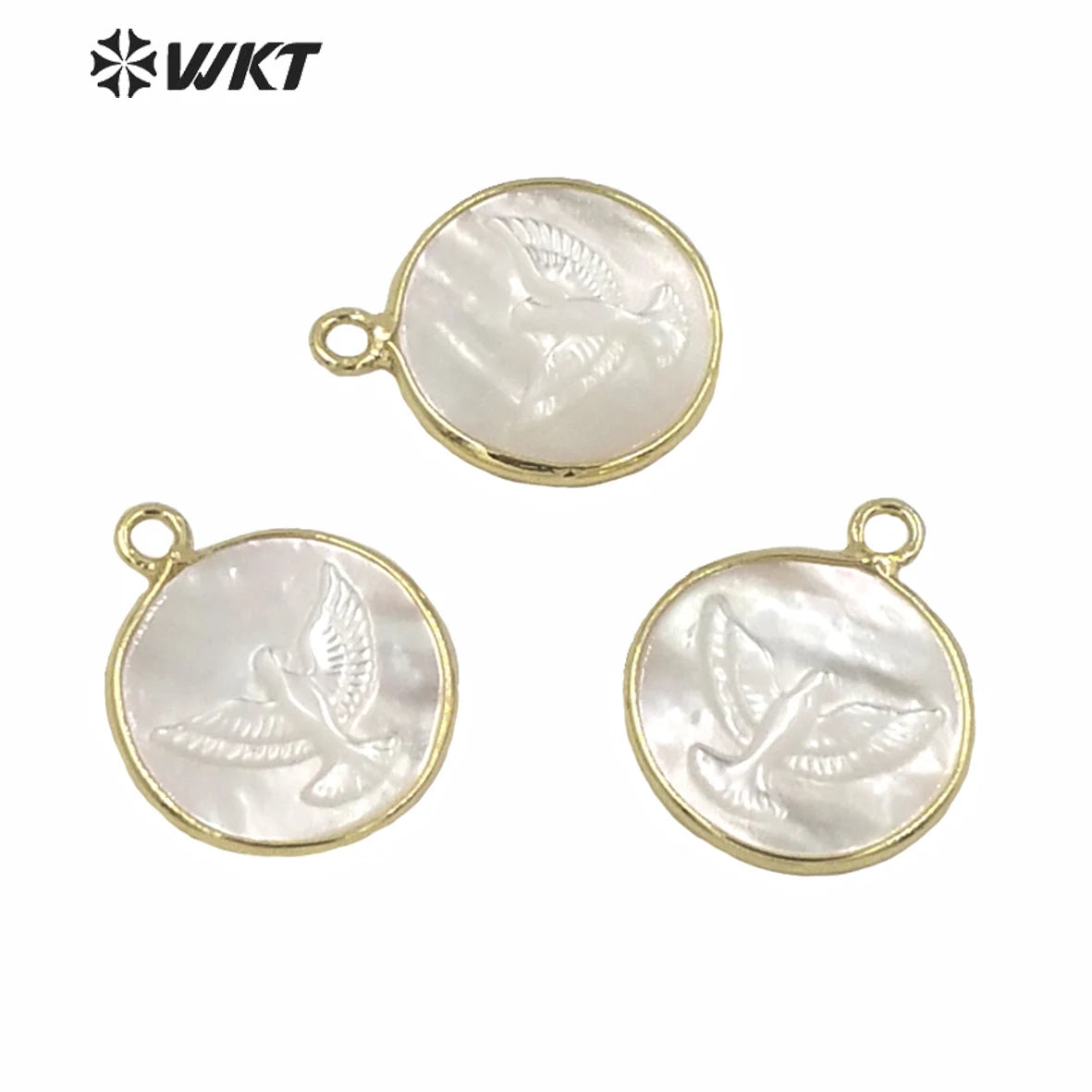 WT-JP237 WKT New Design Factory Directly Sale Christian Religious Peace Pigeon Pendant Carved Natural White Pigeon Shell Pendant