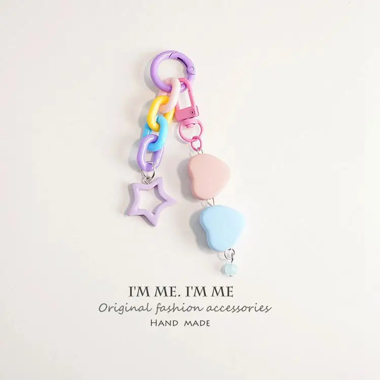 Love Pendant Key Chains Pendant Color Acrylic Chain Heart Keychain Lovely Schoolbag Backpack Charm Accessories Heart Key Rings