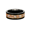 POYA Vintage Rose Gold Black Tungsten Ring White Opal&Gold Leaf Crushed Meteorite  Inlay for Men's  Wedding Gift