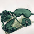 Blackish Green Soft Satin Sleeping Eye Masks With Faux Silk Head Band Gift Bag and Hair Scrunchies for Wedding Gift