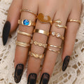 Wholesale Vintage Lady Jewelry Women Bohemia 12pcs Set Diamond-encrusted Love Dripping Oil Starry Sky Heart Knuckle Midi Ring