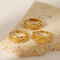 Chic Stainless Steel Gold Plated Finger Ring Hollow Open Ring Waterproof Texture Open Adjustable Ring for Women Jewelry Gifts