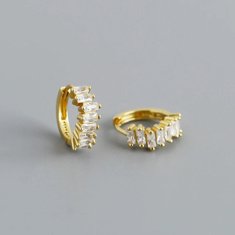Fashion Trendy Classic Charm Luxury Square Zircon Platinum/Gold Plated Huggie Earrings Women Exquisite Wedding Gift 925 Sterling