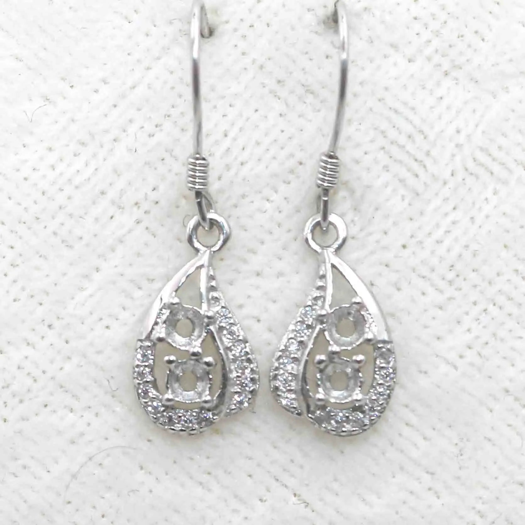 Sterling Silver 3*3mm Semi Mount Hook Earrings Empty Support Blank Claws Setting S925 Base Without Center Stone for DIY Inlay