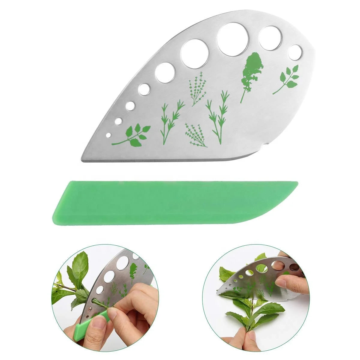 9 Holes Stainless Steel Kitchen Leaf Herb Stripper Tool LooseLeaf Kale Razor Metal Herb Pealer