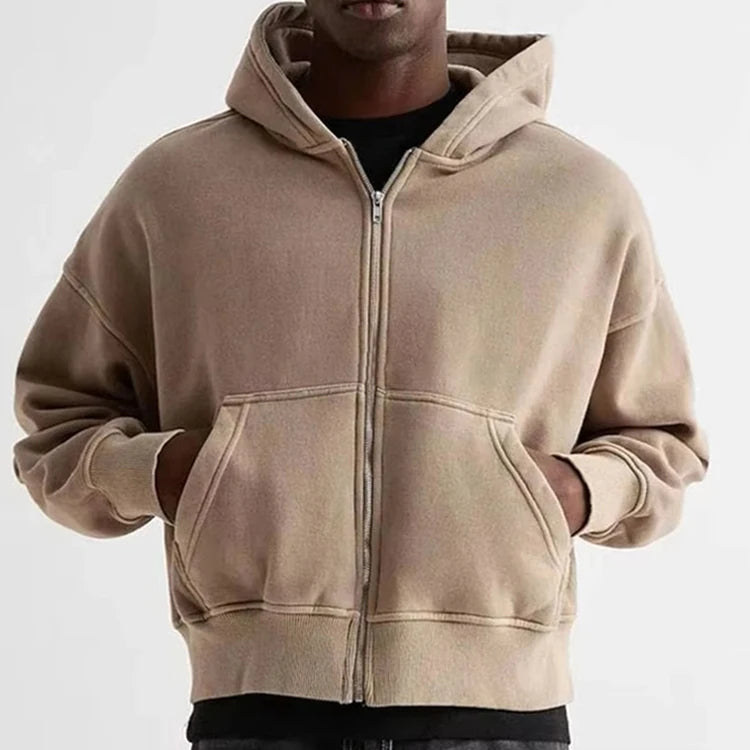 Factory Custom Printed Logo High Quality Heavyweight 100% Cotton Zip Hoodie Plain Blank Square Cropped Hoodie for Winter Jogging